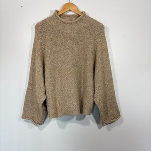 William Rast Slouchy Oversized Chunky Knit Sweater Rolled Mock Neck Neutral